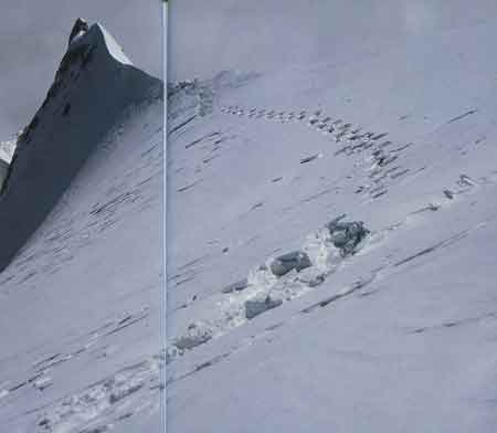 
A Trail Of Ed Viesturs Footprints Lead To Gashervbrum II Summit July 4, 1995 - Himalayan Quest: Ed Viesturs on the 8,000-Meter Giants book
